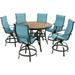 Hanover Monaco 7-Piece Outdoor High Dining Patio Set 6 Counter-Height Padded Sling Swivel Chairs and 56 Round Tile Table Brushed Bronze Finish Rust-Resistant All-Weather - MONDN7PCPDBR-C-BLU