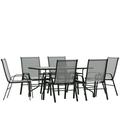 Flash Furniture Brazos Series 7-Piece Steel Glass Patio Table and Chair Set Gray