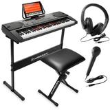Hamzer 61-Key Portable Electronic Keyboard Piano with Stand Stool Headphones Microphone and Sticker Sheet