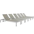 Modern Contemporary Urban Design Outdoor Patio Balcony Chaise Lounge Chair ( Set of 6) Grey Gray Aluminum