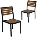 Flash Furniture Outdoor Stackable Side Chair with Faux Teak Poly Slats Set of 2
