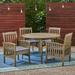 Frederic Outdoor 5 Piece Acacia Wood 47 Round Dining Set with Straight Legs and Cushions Gray Dark Gray