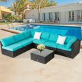 Kinbor 7pcs Outdoor Patio Furniture Sectional PE Wicker Rattan Sofa Set Blue