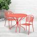 BizChair Commercial Grade 35.25 Round Coral Indoor-Outdoor Steel Patio Table Set with 2 Round Back Chairs