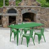 Flash Furniture Commercial Grade 31.5 x 63 Rectangular Green Metal Indoor-Outdoor Table Set with 4 Arm Chairs