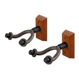 Monoprice Wood Wall Mount Guitar Hanger Guitar Bracket Holder (2-Pack) With Rubber Padding For Acoustic or Electric Guitars - Stage Right Series