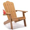 Hassch Wooden Adirondack Chair Folding Lounger Chair with Cup Holder for Patio Deck Garden Brown