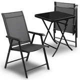 MoNiBloom Set of 3 Patio Bistro Dining Set Outdoor Metal Frame Foldable Chairs and W/ Tempered Glass Tabletop for Lawn Backyard Black