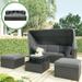 PUDO Outdoor Wicker Couch Patio Furniture Set Daybed Rattan Sofa with Retractable Canopy Clamshell Lounger for Lawn Garden Pool Blue Day Bed