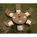 Teak Dining Set:6 Seater 7 Pc - 60 Round Table And 6 Ashley Reclining Arm Chairs Outdoor Patio Grade-A Teak Wood WholesaleTeak #WMDSAS5