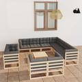 vidaXL 12 Piece Patio Lounge Set with Cushions Solid Wood Pine