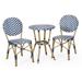 GDF Studio Deshler Outdoor Aluminum 3 Piece French Bistro Set Navy Blue White and Bamboo Finish