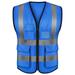 5 Pockets High Visibility Zipper Front Safety Vest Uniform Vest-Blue-S