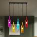 OUKANING Colored Glass Pendant Light 5-Light Vintage Industrial Wine Bottle Chandelier Adjustable Height Ceiling Hanging Fixture