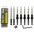 JNB Pro Wood Countersink Drill Bit Set - 5 Pc Adjustable Countersink Bit #8(11/64 ) All Same Size - 2 Extra 11/64 Tapered Drill Bit 1 Adjust. Collar 1 Wrench - 1/4 Quick Change Shank - Countersink