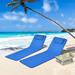 Costway 3-Piece Beach Lounge Chair Mat Set 2 Adjustable Lounge Chairs with Table Blue