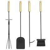 Barton 5-Pieces Set Classic Rustic Fireplace Tools Set Hearth Iron Poker Wood Stove Log Tongs Holder Brush Polished Brass and Black