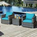 3 Pieces Patio Rattan Furniture Bistro Sofa Set with Cushioned-Turquoise