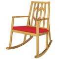 Patiojoy Outdoor Rocking Chair Acacia Wood Armrest Cushioned Sofa W/Removable High-Density Cushion for Garden Red