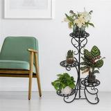 4 Tier Rounded Metal Flower Pot Stand Outdoor Indoor Iron Plant Stand Multi Tier Displaying Shelf Black