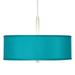 Possini Euro Design Brushed Nickel Pendant Chandelier 16 Wide Modern Teal Blue Fabric Drum Shade 3-Light Fixture for Dining Room House Kitchen Island