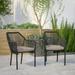 Emma + Oliver Black Woven All-Weather Outdoor Two-Piece Club Chair Set with Coordinating Gray Cushions for Porch Backyard and Patio