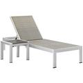 Modern Contemporary Urban Design Outdoor Patio Balcony Chaise Lounge Chair and Side Table set Grey Gray Aluminum