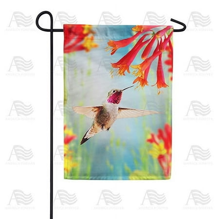America Forever Spring Bird Garden Flag 12.5 x 18 inches Double Sided Welcome Summer Colorful Orange Flowers - Seasonal Yard Lawn Outdoor Decorative Spring Hummingbird Garden Flag