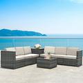 Gymax 8PCS Patio Rattan Sofa Sectional Conversation Furniture Set w/ White Cushion