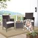 SOLAURA 3-Piece Patio Outdoor Bistro Set Brown Wicker Chairs aand Table Set with Beige Cushions