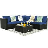 6PCS Patio Rattan Furniture Set Cushioned Sofa Coffee Table Garden