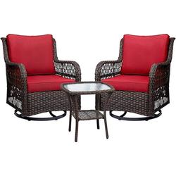 Outdoor Wicker Swivel Rocker Patio Set 360 Degree Swivel Rocking Chairs Elegant Wicker Patio Bistro Set with Premuim Cushions and Armored Glass Top Side Table for Backyard