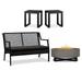 Home Square 4 Piece Set with Outdoor Fire Bowl Patio Loveseat & 2 End Tables