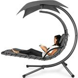 Best Choice Products Hanging Curved Chaise Lounge Chair Swing for Backyard w/ Pillow Shade Stand - Charcoal Gray