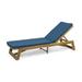 GDF Studio Lillian Outdoor Acacia Wood Armless Adjustable Chaise Lounge with Cushion Teak and Blue
