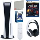 Sony Playstation 5 Disc Version (Sony PS5 Disc) with Headset Media Remote Marvel s Spider-Man: Miles Morales Ultimate Launch Edition Accessory Starter Kit and Microfiber Cleaning Cloth Bundle