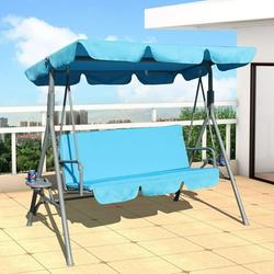 3-Seat Outdoor Large Converting Canopy Swing Glider Patio Hammock Lounge Chair with Blue Cushion for Porch Backyard