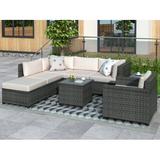 Dcenta 8 Piece Rattan Sectional Seating Group with Cushions Patio Furniture Sets Outdoor Wicker Sectional