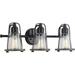 Conway Collection Three-Light Matte Black and Clear Seeded Farmhouse Style Bath Vanity Wall Light