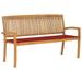 Carevas Stacking Patio Bench with Cushion 62.6 Solid Teak Wood