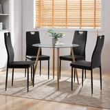 Surmoby Dining Room Table Sets for 4 Modern Tempered Glass Dining Table and Kitchen Chairs Set(Round Wood Color Table+ 4 Black Chairs)