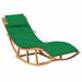 Anself Wooden Rocking Sun Lounger with Green Cushion Teak Wood Reclining Chair for Garden Patio Balcony Poolside Outdoor Furniture 23.6 x 70.9 x 28.7 Inches (W x D x H)