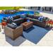 Sorrento 9-Piece Resin Wicker Outdoor Patio Furniture Sectional Sofa Set in Brown w/ Seven Sectional Seats Armchair and Coffee Table (Flat-Weave Brown Wicker Sunbrella Canvas Charcoal)
