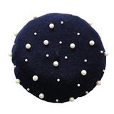 Beret Hat Pearl French Style Beanie Cap Solid Color Winter Hat for Women and Girls Casual Use