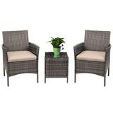Terra 3 Piece Rattan Bistro Furniture Set - 2 Metal & Soft Cushion Chair With a Beautiful Cafe Table - Beige