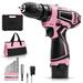 DAKIMOE 12V Pink Cordless Lithium-ion Drill Set and Pink Tool Set Kit Home Tool Set Kit for DIY Lady s Home Repairing Tool Kit with 12-Inch Wide Mouth Open Storage Tool Bag