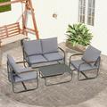 Syngar 4 Piece Patio Furniture Sets Sectional Furniture Set for Outside Conversation Sofa Set with Coffee Table and Gray Cushions Outdoor All Weather Metal Chairs Set for Yard Poolside Deck