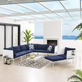 Modway Harmony 10-Piece SunbrellaÂ® Outdoor Patio Aluminum Sectional Sofa Set in White Navy