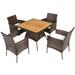 Patiojoy Patio Rattan Conversation Set Outdoor Dining Table & Armchair Set with Cushions & Umbrella Hole