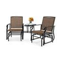 Patiojoy Patio Double Rocking Chair Outdoor 2-Seat Swing Glider Chair W/ Center Table & Umbrella Hole Brown